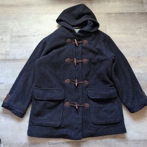VINTAGE Travel Smith Jacket Women M Blue Fleece Duffle Coat Toggle Hoodie USA